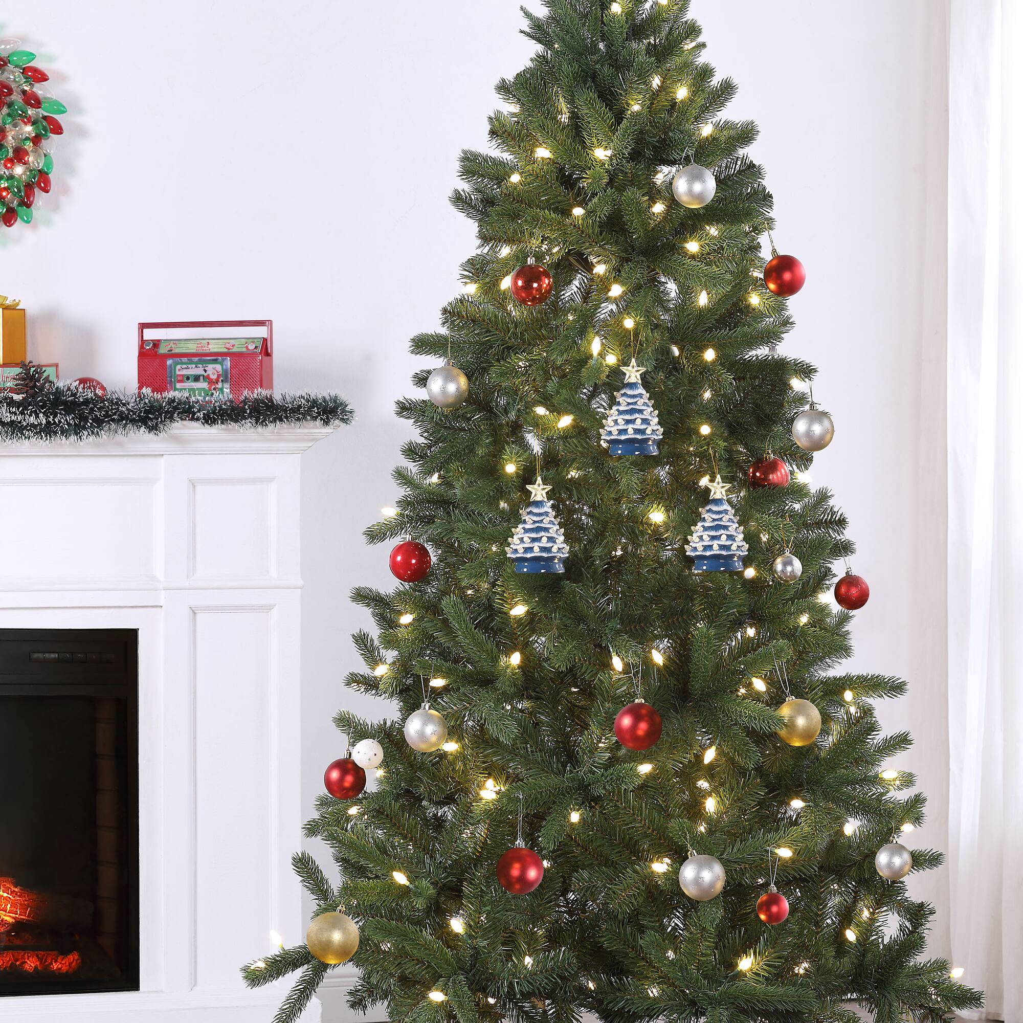 Mr. Christmas 5" Nostalgic Ceramic Tree Ornament with White Bulbs